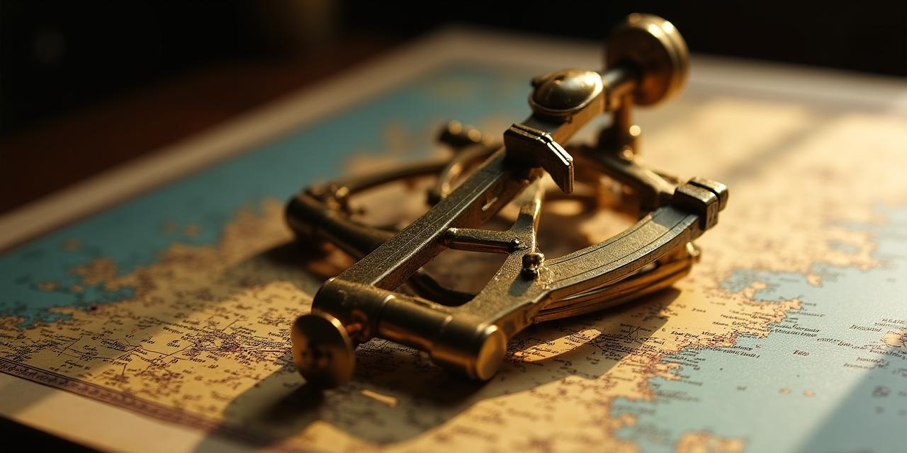 Sestante antico in ottone su una vecchia mappa nautica